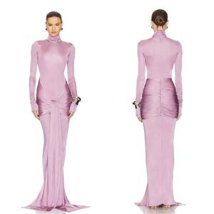 HELSA Slinky Jersey Sarong Maxi Dress in the Elderberry color